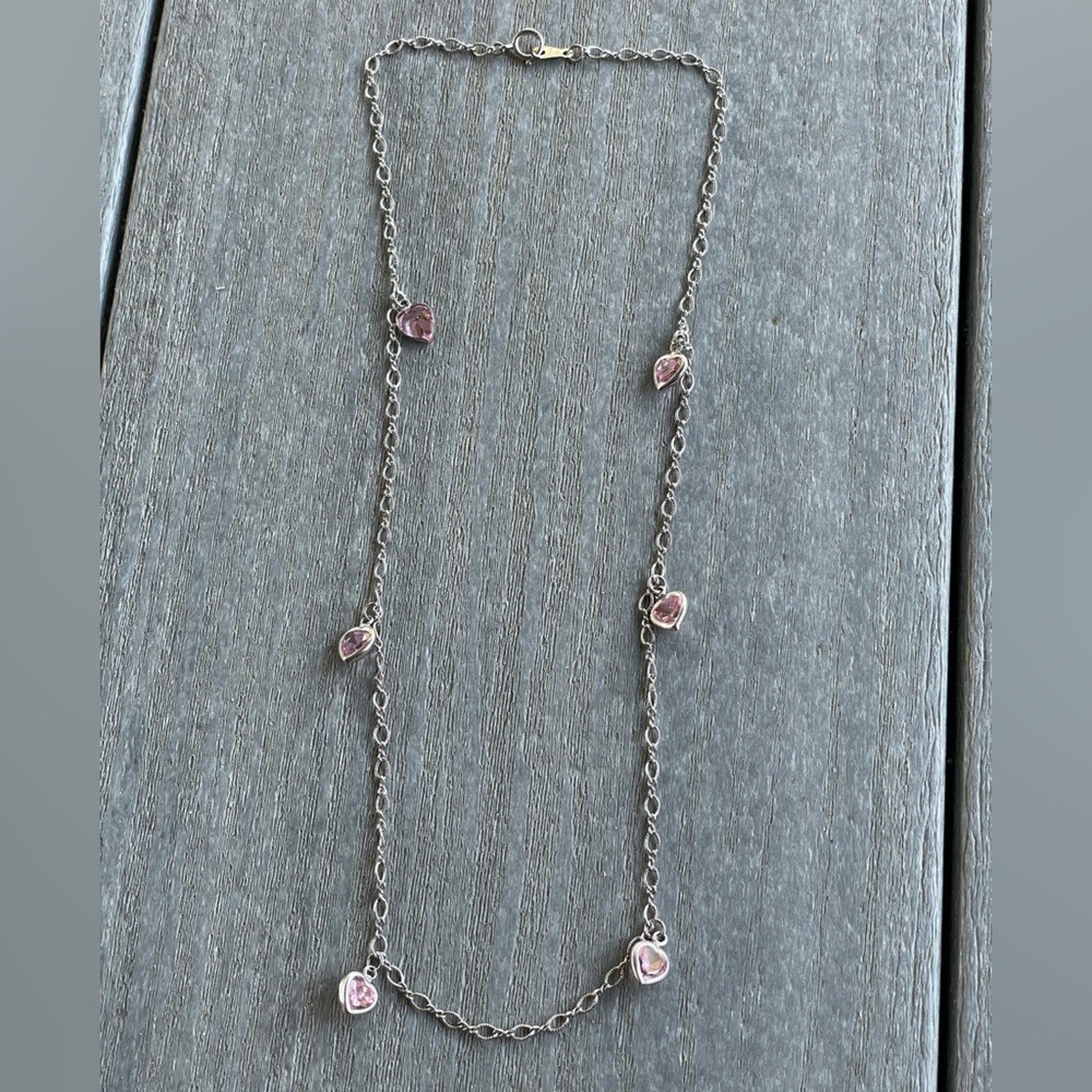 14K White Gold and Pink Cubic Zirconia Heart Necklace